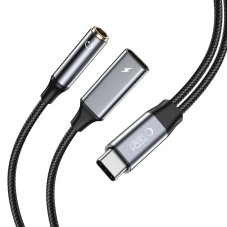 Kábel Tech-Protect Ultraboost Cable Adapter PD 60W / 6A Type-C to mini Jack 3.5mm & Type-C Black