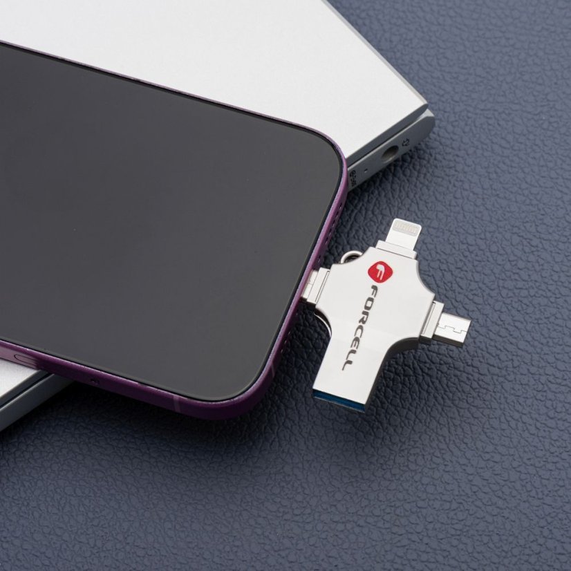 Pamäťová karta Pendrive 128Gb USB 3.2 Gen 1 (USB A / USB C / Lightning / Micro USB) Forcell F-Data Metal Quad Silver