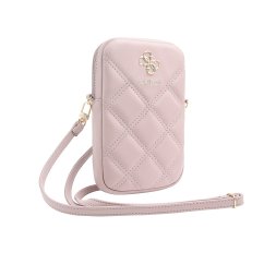 Guess PU Quilted 4G Metal Logo Taška na Telefon so zipsom Pink