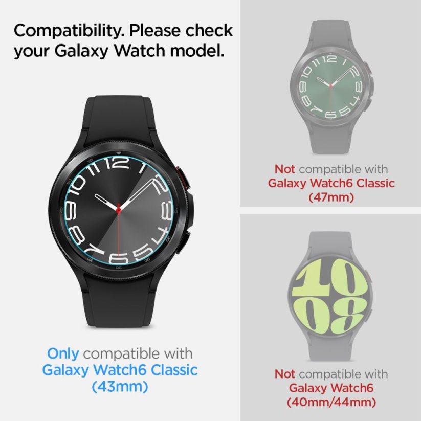 Ochranné tvrdené sklo Spigen Glas.Tr ”Ez-Fit” 2-Pack Samsung Galaxy Watch 6 Classic (43 mm) Clear